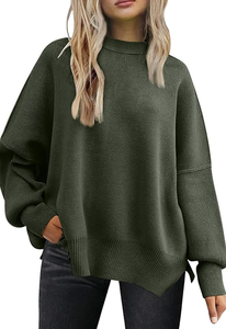 <b>WOMEN</b> OVERSIZED CHRISTMAS <b>SWEATER</b> BATWING TRENDY CREWNECK SIDE SLIT KNIT PULLOVER FALL LOOSE CASUAL HOLIDAY WEAR TOP - Product Image 2