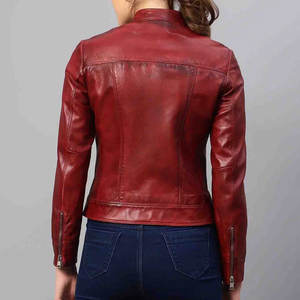 Veste d'hiver minimaliste en cuir véritable ouvert sur le devant pour femmes avec fermeture à glissière Tissu tricoté respirant et coupe ajustée - Product Image 3