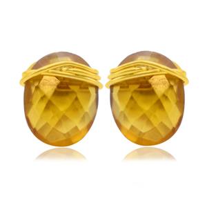 Pendientes de Cuarzo Citrino Facetado Ovalados, Joyería de Piedras Preciosas Envueltas en Alambre Hechos a Mano - Product Image 1