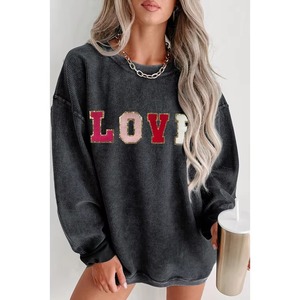 Vente en gros OEM ODM Sweat-shirt col rond surdimensionné brodé de paillettes vierge personnalisé pour la Saint-Valentin en tricot côtelé - Product Image 2