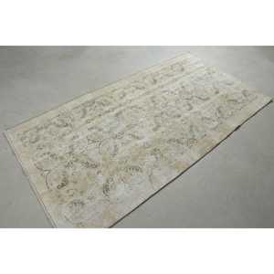 Tapis turc vintage de 3,5 x 6,9 pieds, tapis en laine blanche unie - Product Image 4