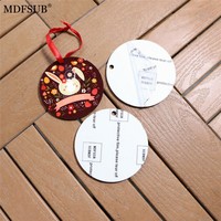 Adorno Navideño Colgante para Árbol de Navidad, Certificado EN71, 76x76mm, 3mm de Grosor, Sublimación UV, Blanco Brillante con Cinta Roja, Adorno de MDF, MDFSUB