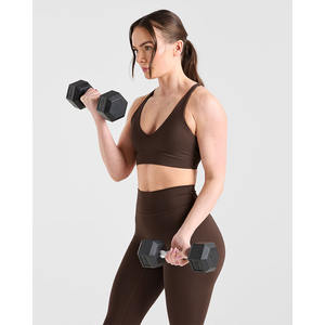 Soutien-gorge de sport de base marron de marque en gros Bretelles dorsales réglables Décolleté en forme de V Soutien-gorge de sport de fitness pour femmes adultes à impact élevé - Product Image 4