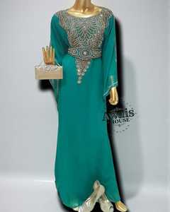 Dubai Promo Ethnic Beaded <b>Sequined</b> Plus Size Lightweight Floor Length High Neck Velvet Satin Kaftan Dress Islamic Partywear - Product Image 2