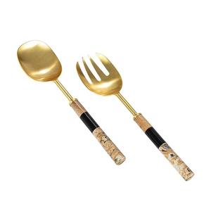 Cubiertos modernos de alta calidad de diseño personalizado, juego de dos piezas de latón con mango de acero inoxidable, cuchara para servir ensalada sostenible, tenedor - Product Image 1