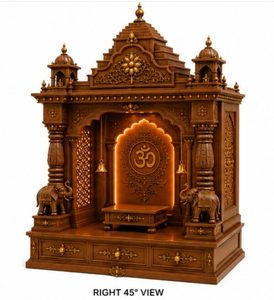 Mandir Devocional Personalizado para Shiv Pooja con Pilares de Elefante, Mandir de Madera de Gran Tamaño con Acabado en Nogal Antiguo, EE. UU. - Product Image 2