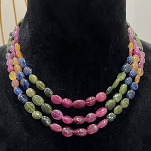 Collar ajustable de 3 capas con cuentas naturales multicolor de moda con piedras, joyería étnica de declaración de boda - Product Image 1