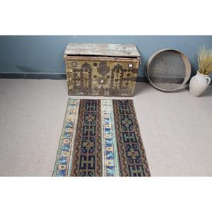 Alfombra Turca Vintage de 2.5x4.6 pies, Alfombra Pequeña, Alfombra de Lana Azul - Product Image 4