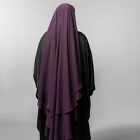 Voile longue en laine et mousseline triple couche pour femmes musulmanes modestes, couleur prune, respirant, séchage rapide, léger, vente en gros