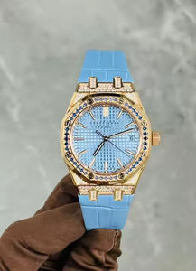 Luxury Men's Hip Hop Style Gold Tone Dial <b>Watch</b> VVS Lab Grown Diamond Studded Quartz Movement Business Antique Style Leather - Product Image 2