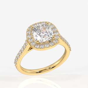 Cushion Cut Lab Grown Diamond with 18K Gold Halo Engagement <b>Ring</b> - Product Image 2