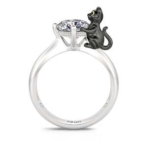 Jeulia Hug Me Death Witness <b>Black</b> Cat Round Cut Sterling Silver Fashion <b>Ring</b> - Product Image 1