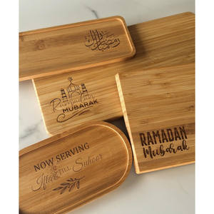 Eid Ramadan Bandeja de madera marrón Boho Ramadan Bandeja de madera para servir Buena elección Platos para decoración de mesa de Vietnam - Product Image 1