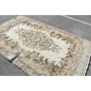 Alfombra Turca Vintage, Alfombra Grande de 5,6x9 pies, Alfombra a Cuadros Grises - Product Image 2
