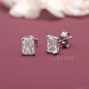 IGI Certified Lab Grown Diamond Radiant Cut Stud <b>Earrings</b> 14K White / Rose & Yellow Gold Rectangular Solitaire Diamond <b>Earrings</b> - Product Image 1