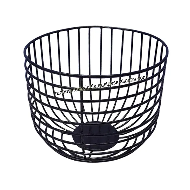 New Style Black Metal Wire Fruits   Vegetables Basket Round Metal Storage Basket for Kitchen Living Room Office And Pantry