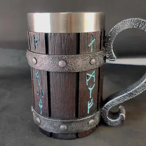 Handcrafted Natural <b>Wooden</b> Coffee Mug Viking Style Agate <b>Tankard</b> Nautical Barrel for Christmas Ale or Mead - Product Image 3