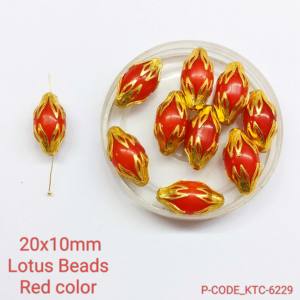 Perles de verre Lotus rouge 20x10mm avec capuchons dorés Perles décoratives pour la fabrication de bijoux et l'artisanat - Product Image 2