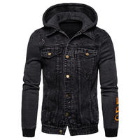 Veste en jean noire à capuche pour homme, coupe slim, effet usé, style streetwear, déchirée, style hip-hop, manteau décontracté, vente en gros