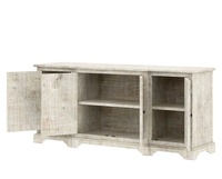 Buffet console vintage moderne en teck massif sculpté à la main, 3 portes réglables et personnalisables pour salon