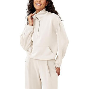 Venta al por mayor de sudaderas con cremallera media personalizadas sudaderas con capucha recortadas chaquetas de lana para mujer cuarto de cremallera pulóver trajes de otoño ropa de invierno - Product Image 4