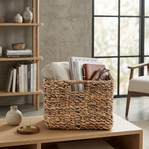 Natural Water Hyacinth Seagrass Storage Basket Cube <b>Square</b> <b>Bin</b> Inset Cutout Handle Pure Art Setup Room Decor Art Handcraft Setup - Product Image 4