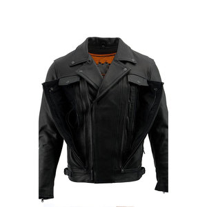 Blouson d'hiver en cuir sur mesure pour homme, style moto, décontracté, zippé, avec col montant et logo en toile – Vente en gros - Product Image 4
