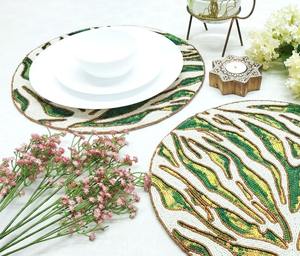 Set of <b>Christmas</b> Handmade Embroidery Luxury Eco-Friendly Beaded <b>Placemat</b> Tablemat Inch Red and Gold <b>for</b> Wedding Home Use - Product Image 1