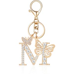 Llavero de Aleación de Zinc Chapado en Oro con Forma de Mariposa y Letra Inicial M, Impermeable, Ligero, para Mujeres y Niñas, con Cristales - Product Image 1