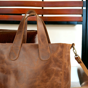 Custom Crunch Brown Leather Large Capacity Tote <b>Handbags</b> for Women Simple Lady Style Single Wholesale Messenger Hand Bags - Product Image 5