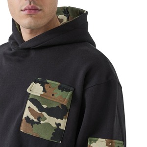 Sweat à capuche pull noir en molleton lourd de style chaud avec poche imprimée camouflage sur la poitrine avant sweats à capuche chauds surdimensionnés pour hommes - Product Image 3