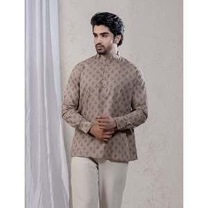 Kurta court en coton imprimé décontracté pour hommes avec manches longues - Product Image 1