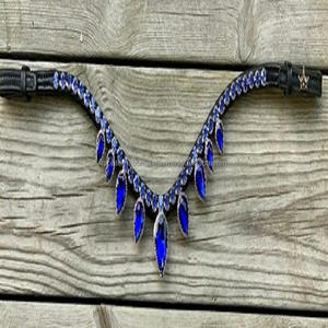 Banda de cejas de caballo de cuero Premium de calidad de exportación decorada con cristales de zafiro de diamante gota y bucles ajustables - Product Image 4