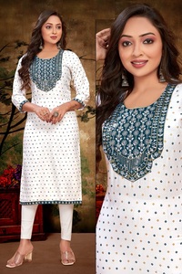 เรยอนผู้หญิงสําเร็จรูป Heavy พร้อมงานปักและลําดับ kurti - Product Image 3