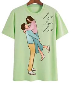 เสื้อยืดคู่รักพิมพ์ลายลำลองแขนสั้นผู้ชาย ทรงปกติ คอกลม ผ้าคอตตอนเจอร์ซีย์ พิมพ์ลายดิจิทัลด้านหน้า - Product Image 5