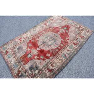 Alfombra de área de lana turca Vintage, diseño de retazos rojo y Beige, rectángulo grande, respaldo de látex de 39x64 pies para habitación de pasillo, 10mm de espesor - Product Image 2