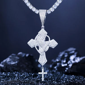Magnifiques pendentifs et breloques en argent sterling 925 avec croix en moissanite, bijoux fins, style hip-hop, plaqué or 14 carats, plaqué rhodium, unisexe - Product Image 1