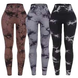 Women's High Waist Tie Dye Leggings Seamless Butt Scrunch Soft <b>Tights</b> Push-up Yoga Pants with Solid Pattern - Product Image 2