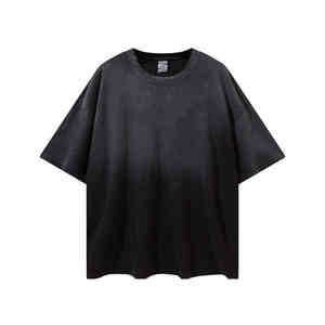 Camisetas de algodón 100% de peso pesado para hombre, estilo de lavado ácido Vintage de gran tamaño con estilo de calle con hombros caídos - Product Image 5