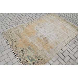 Tapis en laine turque vintage de 4.7x7,8 pieds, tissage plat en patchwork beige et vert pour les décorations de salon avec support en latex - Product Image 2