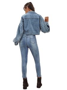 Chaquetas de alta calidad personalizadas de moda Chaquetas de mezclilla largas de gran tamaño Chaqueta de mezclilla de mujer desgastada Venta al por mayor de mezclilla - Product Image 4