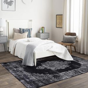 Modern Handmade Washable Kilim <b>Rug</b>-Black and <b>Grey</b> Abstract Medallion Design Polyester with Latex Backing Rectangular <b>Room</b> <b>Rug</b> - Product Image 6