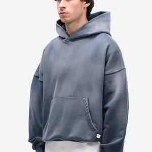 Sudadera con capucha holgada de gran tamaño de color lavado personalizado de alta calidad, ropa de calle informal de peso pesado, sudadera recortada para hombres - Product Image 3