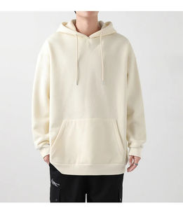 Sweat-shirt à capuche en tricot pour homme, coupe ample, polaire brossé, épaules tombantes, poche cachée, longueur classique, motif uni - Product Image 1