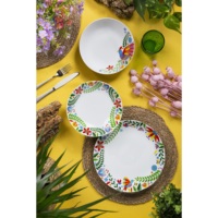 Service de vaisselle rond 12 assiettes en porcelaine durable, motifs botaniques vibrants, Fiesta par Excelsa, design moderne et coloré