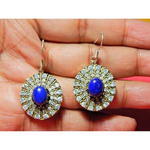 Pendiente de Plata de Ley 925 con piedra preciosa lapislázuli hecha a mano regalo de joyería de oro rosa para niñas y mujeres - Product Image 1