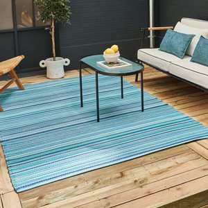 Netline Home Reversible Washable <b>Outdoor</b> <b>Rug</b>-Blue Polypropylene Travel Carpet Modern Square Pattern - Product Image 5