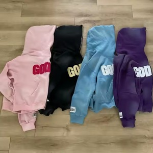 Survêtements délavés à l'acide survêtements en coton épais évasés à fermeture éclair ensembles de sweats à capuche et de pantalons de survêtement pour hommes Fabrication OEM - Product Image 1