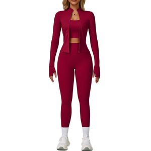 Conjunto de Yoga para Mujer, Personalizado, de Alta Calidad, Sin Costuras, Color Sólido, 3 Piezas, Sin Mangas, Cintura Elástica, Ropa Deportiva para Gimnasio - Product Image 1