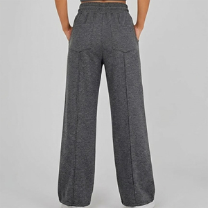Hot Selling 100% Cotton Fleece <b>Elastic</b> Waistband Drawstring Closure Casual Style Mid Waist Lightweight WIde Leg Sweatpants - Product Image 3